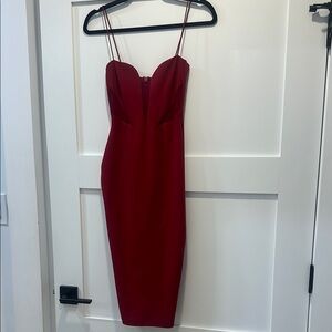 Nookie Red Bodycon Midi Dress with Sweetheart Neckline for Night Out